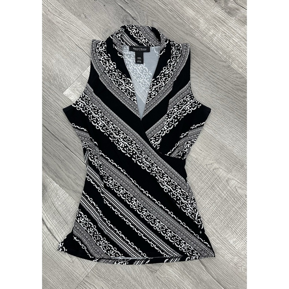 White House Black Market Faux Wrap Aztec Geometric Sleeveless‎ Collared Blouse